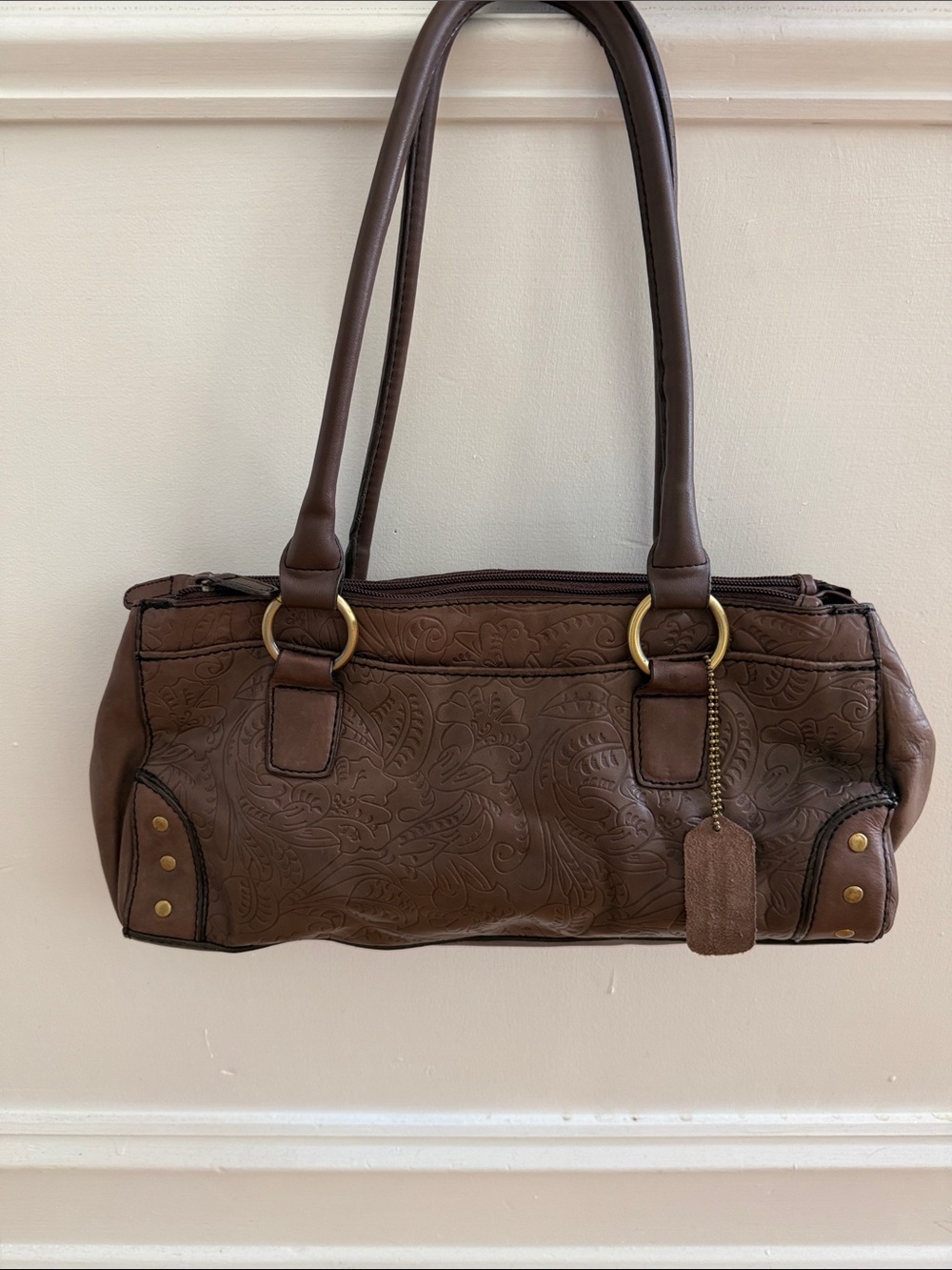 Relativity Brown Embossed Leather Shoulder Bag